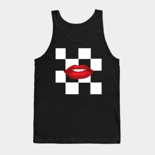 Red Lips on White Checkerboard Tank Top